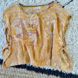 -Kantha Bae Crop Cotton Inspired Yellow Patchwork Top vintage
